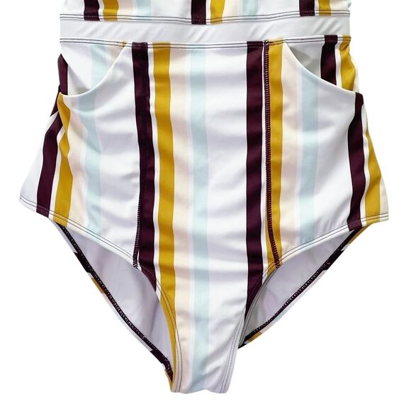 Nani Swimwear One Piece Swimsuit Size Medium Retro Stripe Modest Crisscross Back - Picture 8 of 16